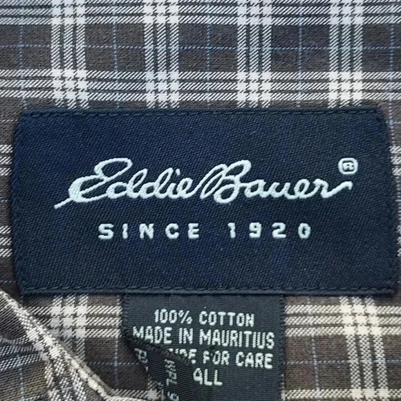 Eddie Bauer Men's Brown Plaid 100% Cotton Long Sleeve Shirt Sz Large - Picture 9 of 10